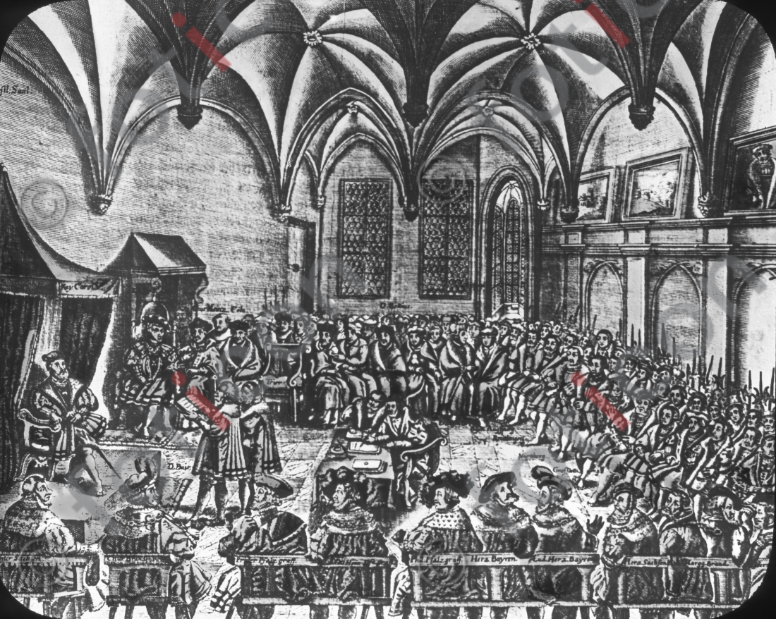 Reichstag zu Augsburg 1530 | Diet of Augsburg in 1530 - Foto foticon-simon-150-046-sw.jpg | foticon.de - Bilddatenbank für Motive aus Geschichte und Kultur